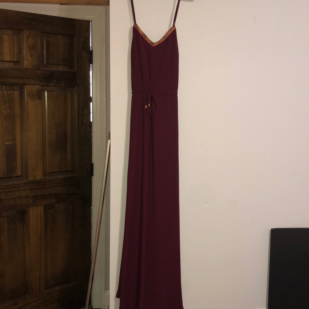A red and gold silk dress